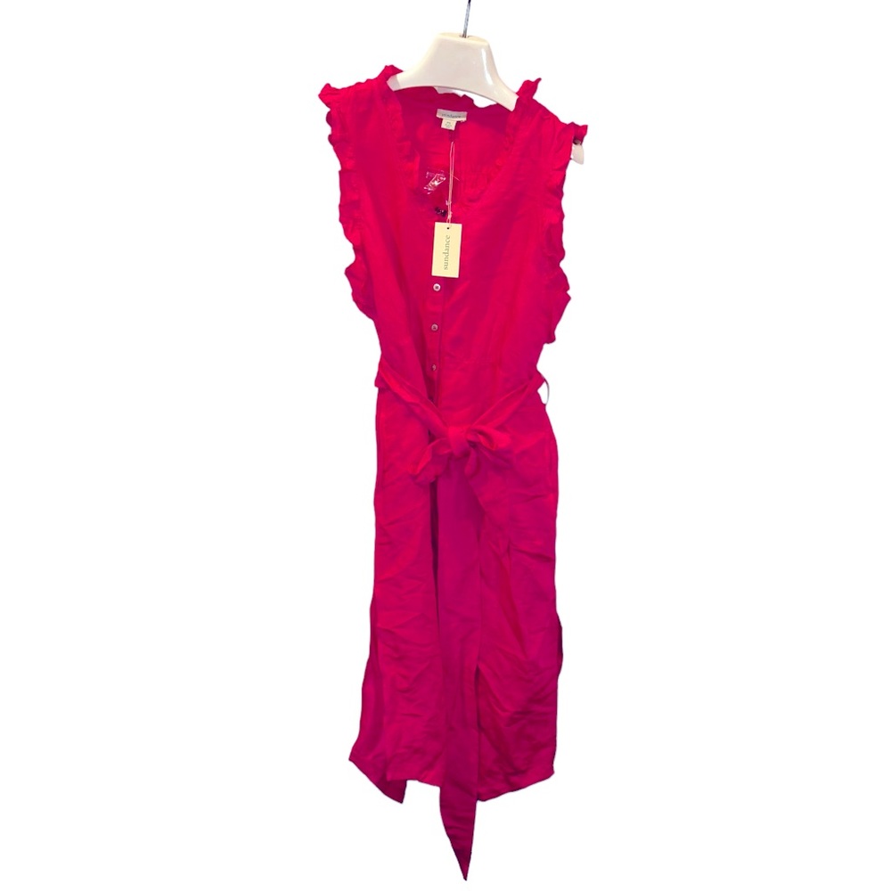 Sundance NEW NWT Barbie Pink linen flutter sleeve shirt dress S